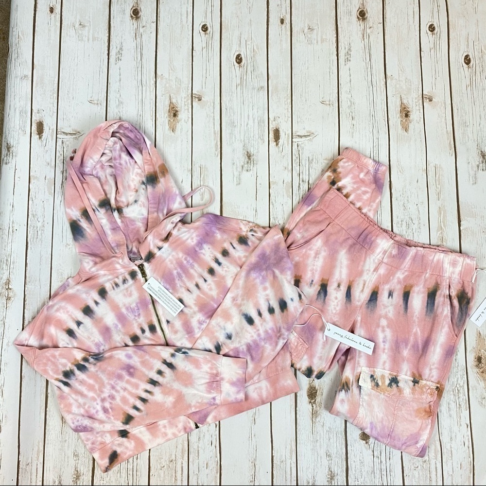 Young Fabulous & Broke Tie Dye Zip Front Hoodie and Jogger Loungewear Set Size M
